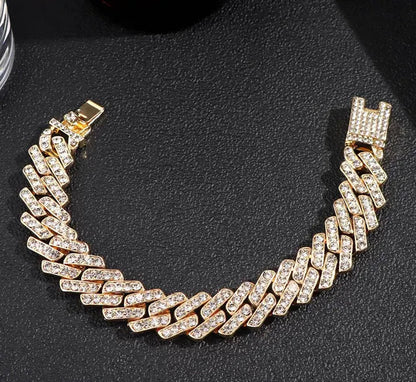 Luxury 12mm Iced Out Cuban Link Chain Bracelet