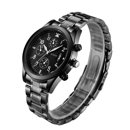 Men's Waterproof Calendar Watch with Black Steel Band